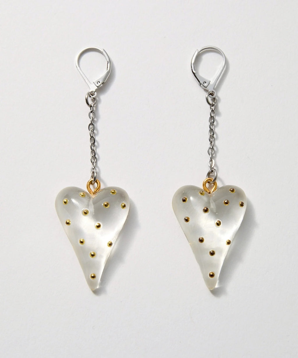 gold studs clear heart accessory